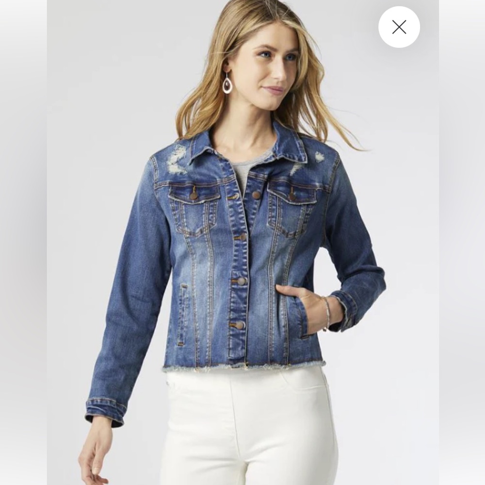 COCO AND CARMEN DISTRESSED DENIM JACKET MEDIUM BLUE COLOR